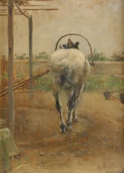 Labor - Horse Pulling a Threshing Machine